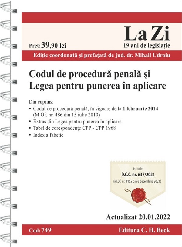 Codul de procedura penala si Legea pentru punerea in aplicare Act.20.01.2022