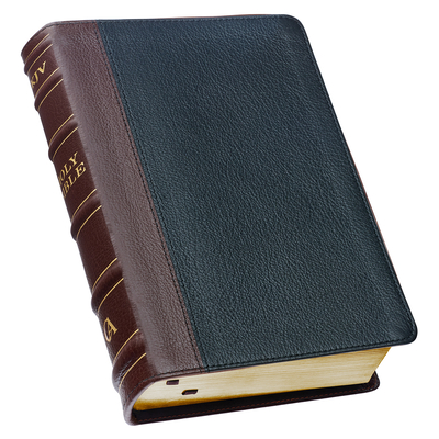 KJV Study Bible, Large Print Premium Full Grain Leather - Thumb Index, King James Version Holy Bible, Black/Burgundy - Christian Art Gifts