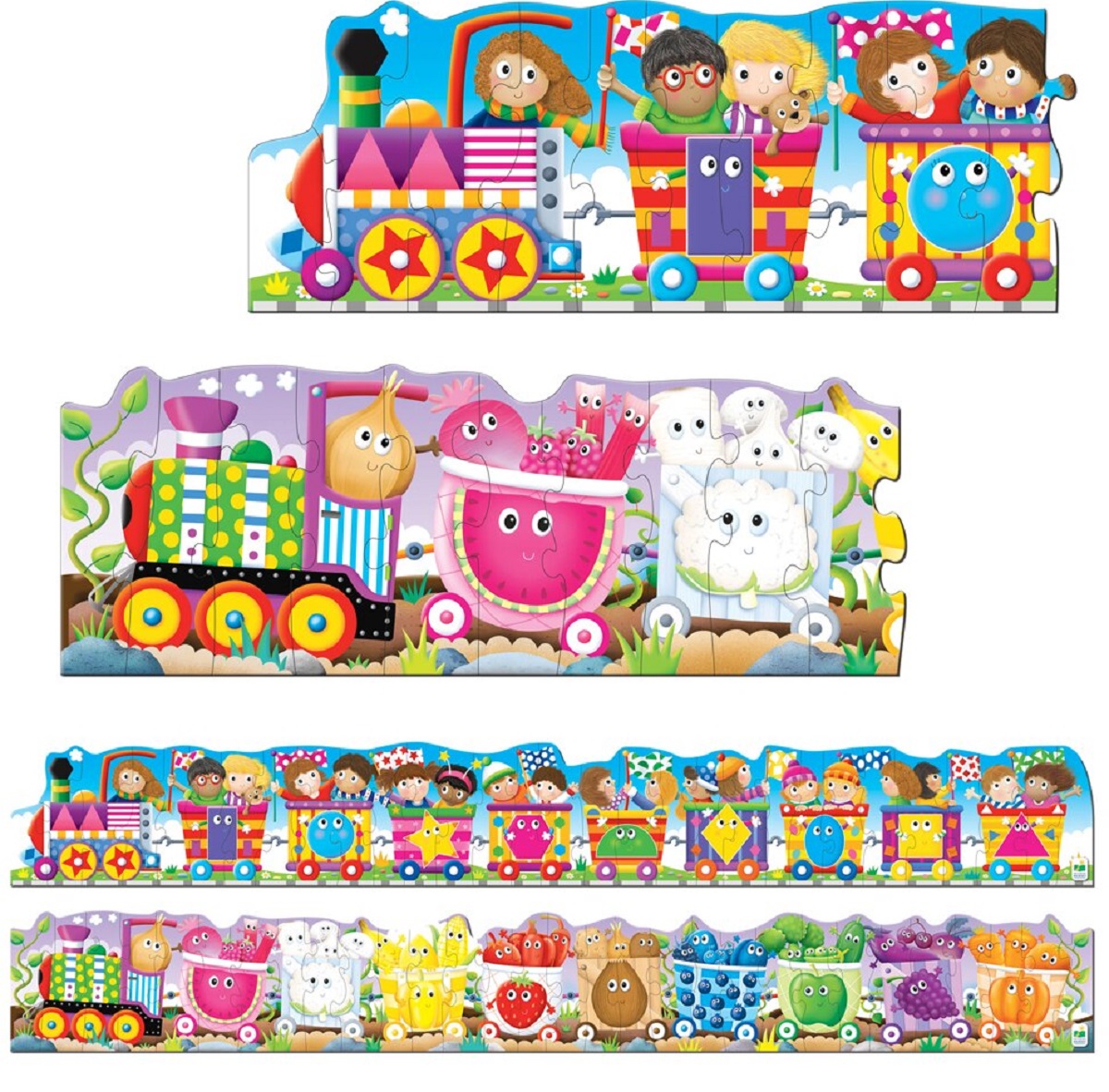 Set 2 puzzle-uri: Trenul urias cu culori si forme