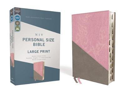 Niv, Personal Size Bible, Large Print, Leathersoft, Pink/Gray, Red Letter, Thumb Indexed, Comfort Print - Zondervan