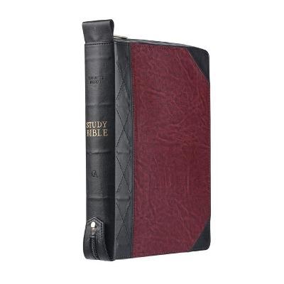 KJV Study Bible, Standard Print Faux Leather - Thumb Index, King James Version Holy Bible, Burgundy/Black, Zipper Closure - Christian Art Gifts