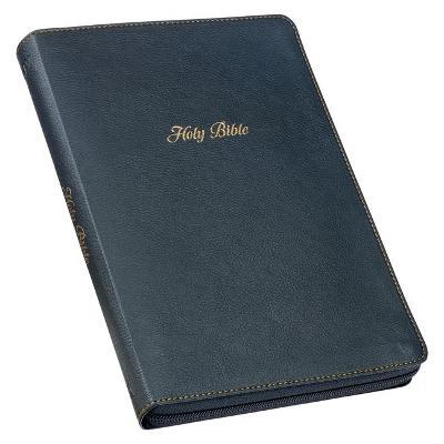 KJV Holy Bible, Thinline Large Print Faux Leather Red Letter Edition - Thumb Index & Ribbon Marker, King James Version, Black, Zipper Closure - Christian Art Gifts