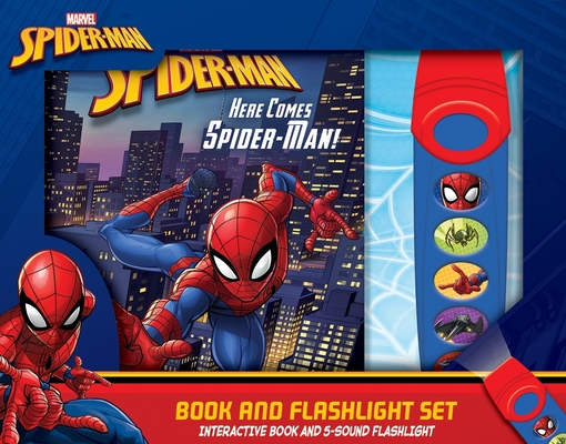 Marvel Spider-Man: Here Comes Spider-Man! Book and 5-Sound Flashlight Set: Book and Flashlight Set [With Flashlight] - Pi Kids