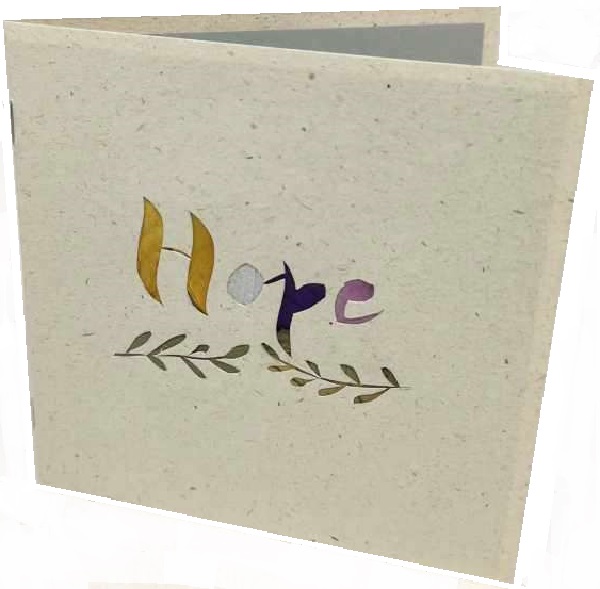 Felicitare handmade din hartie reciclata, cu flori presate: Hope
