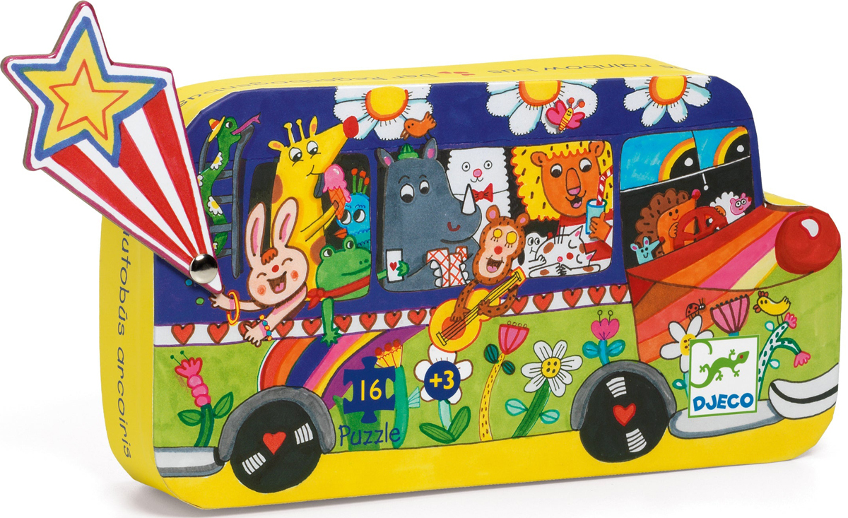 Puzzle 16 piese. The Rainbow Bus. Autobuzul copilariei si al veseliei