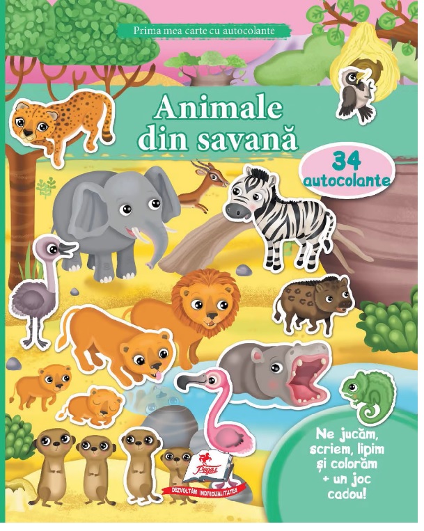 Prima mea carte cu autocolante: Animale din savana. 34 autocolante