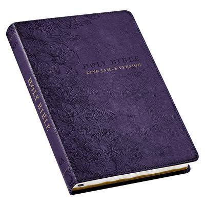 KJV Holy Bible, Thinline Large Print Faux Leather Red Letter Edition - Thumb Index & Ribbon Marker, King James Version, Purple Floral - Christian Art Gifts