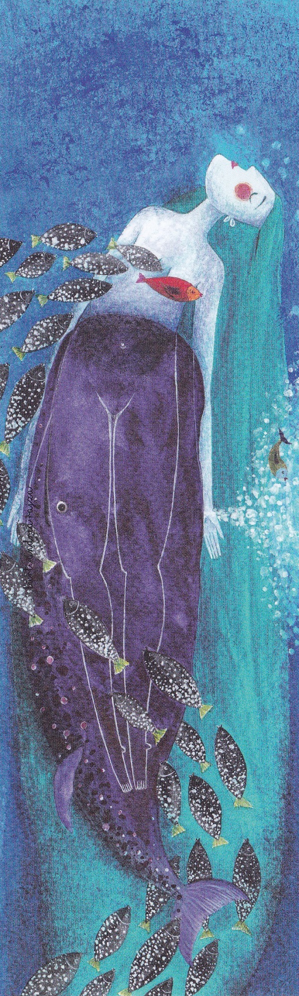 Semn de carte: Balena + flori