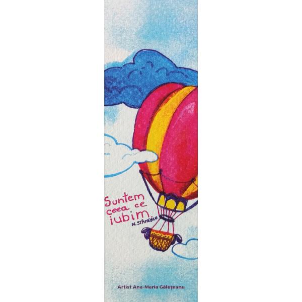 Semn de carte: Balon cu aer cald si mesaj de iubire