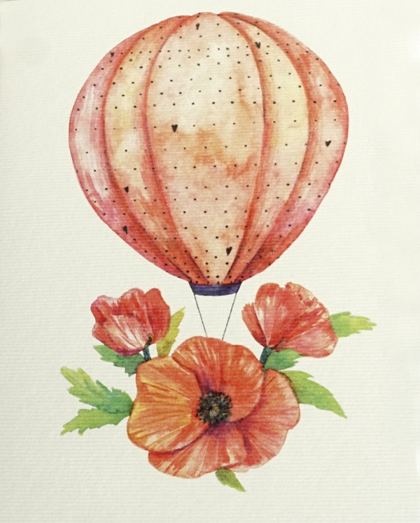 Felicitare: Balon cu aer cald flori de maci