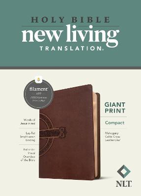 NLT Compact Giant Print Bible, Filament Enabled Edition (Red Letter, Leatherlike, Mahogany Celtic Cross) - Tyndale