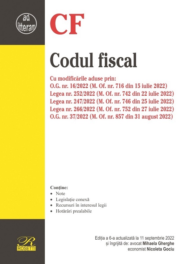 Codul fiscal Ed.6 Act. 11 septembrie 2022