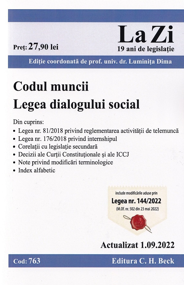 Codul muncii. Legea dialogului social Act. la 1.09.2022