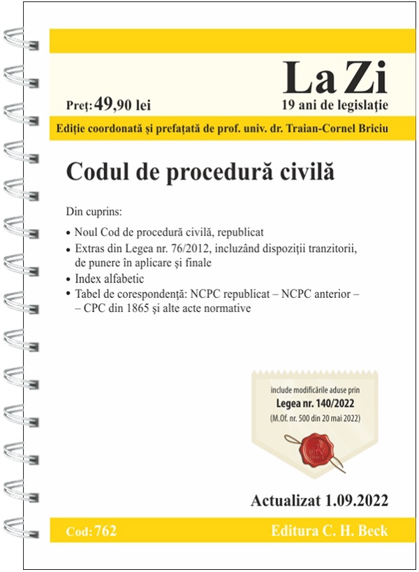 Codul de procedura civila Act. 1 septembrie 2022 Ed. Spiralata