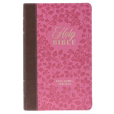 KJV Holy Bible, Giant Print Standard Size Faux Leather Red Letter Edition - Thumb Index & Ribbon Marker, King James Version, Brown/Pink Berry - Christian Art Gifts