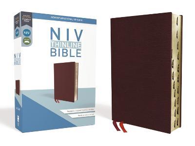 NIV, Thinline Bible, Bonded Leather, Burgundy, Indexed, Red Letter Edition - Zondervan