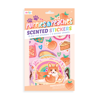 Coperta cărții 'Scented Scratch Stickers: Puppies & Peaches (2 Sticker Sheets + 8 Jumbo Stickers) - Ooly'