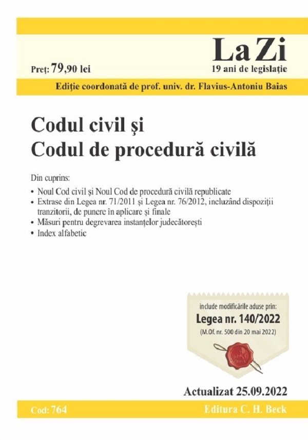 Codul civil. Codul de procedura civila Act. 25 septembrie 2022 - Flavius-Antoniu Baias
