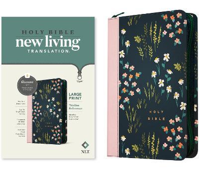NLT Large Print Thinline Reference Zipper Bible, Filament Enabled Edition (Red Letter, Leatherlike, Meadow Navy & Pink ) - Tyndale