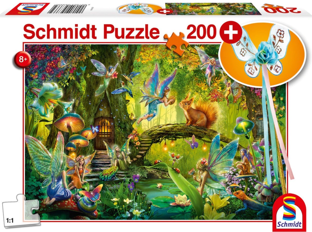 Puzzle 200 piese: Zane in padure + bagheta magica