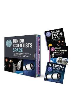 Coperta cărții 'Junior Scientists Space 3 Book Box Set: Books about the Solar System, Space Exploration, and Telescopes for Kids Ages'