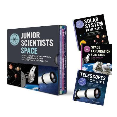 Coperta cărții 'Junior Scientists Space 3 Book Box Set: Books about the Solar System, Space Exploration, and Telescopes for Kids Ages'