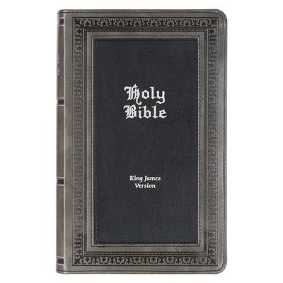KJV Holy Bible, Giant Print Standard Size Faux Leather Red Letter Edition - Thumb Index & Ribbon Marker, King James Version, Gray/Black - Christian Art Gifts