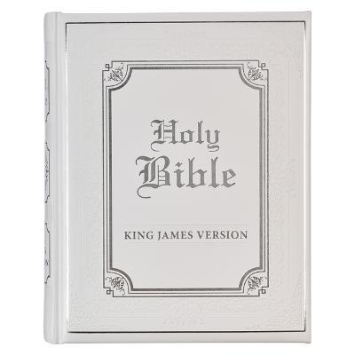KJV Holy Bible, Classically Illustrated Heirloom Family Bible, Faux Leather Hardcover - Ribbon Markers, King James Version, White/Silver - Christianart Gifts
