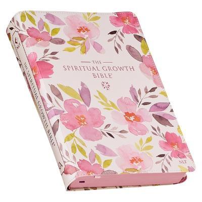 The Spiritual Growth Bible, Study Bible, NLT - New Living Translation Holy Bible, Faux Leather, Pink Purple Printed Floral - Christianart Gifts