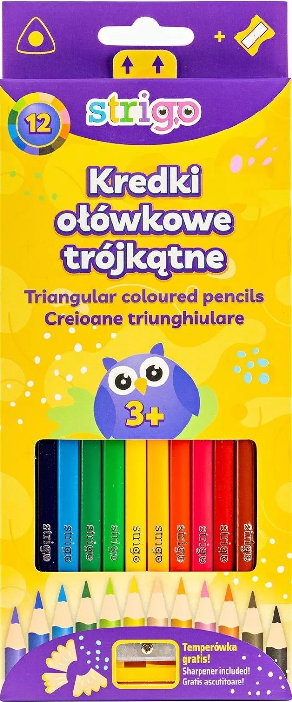Set 12 creioane colorate triunghiulare + ascutitoare