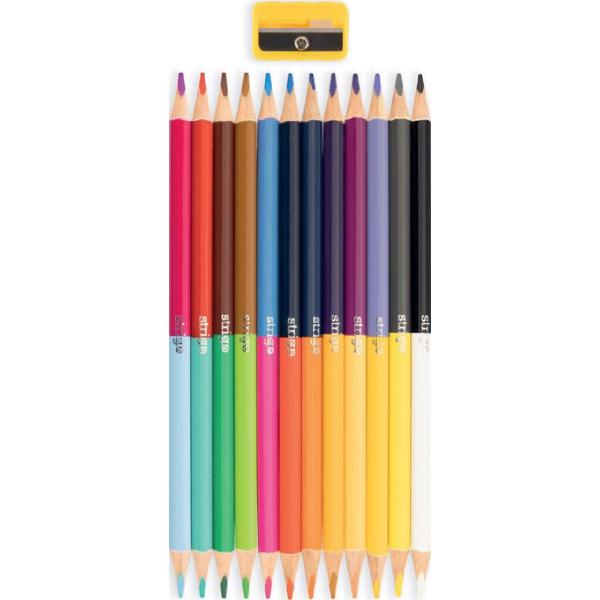 Set 12 creioane dublu colorate + ascutitoare