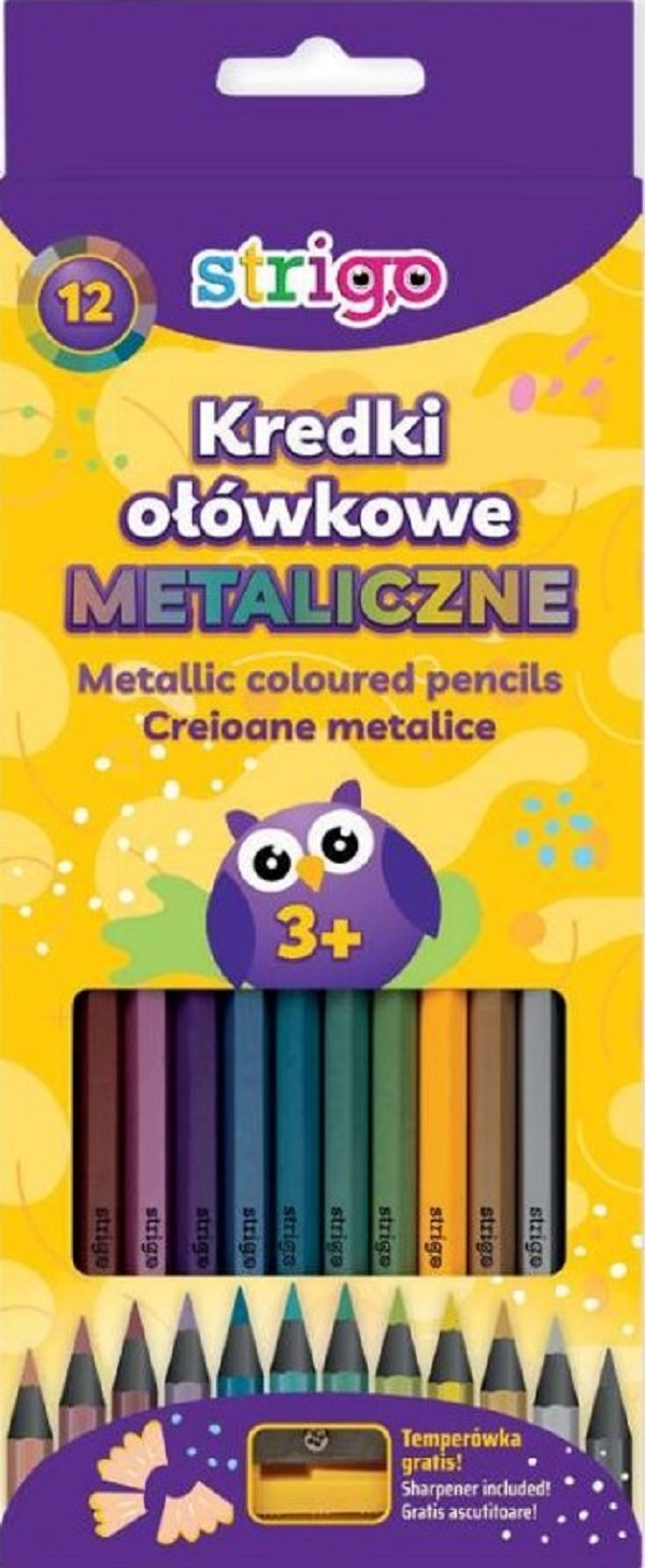 Set 12 creioane metalice colorate hexagonale + ascutitoare