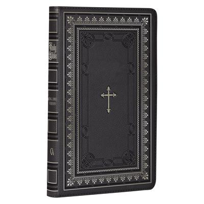 KJV Holy Bible Standard Size Faux Leather Red Letter Edition - Thumb Index & Ribbon Marker, King James Version, Black/Gold Cross - Christian Art Gifts