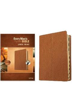 Coperta cărții 'Every Man's Bible Niv, Large Print (Leatherlike, Cross Saddle Tan, Indexed) - Stephen Arterburn'