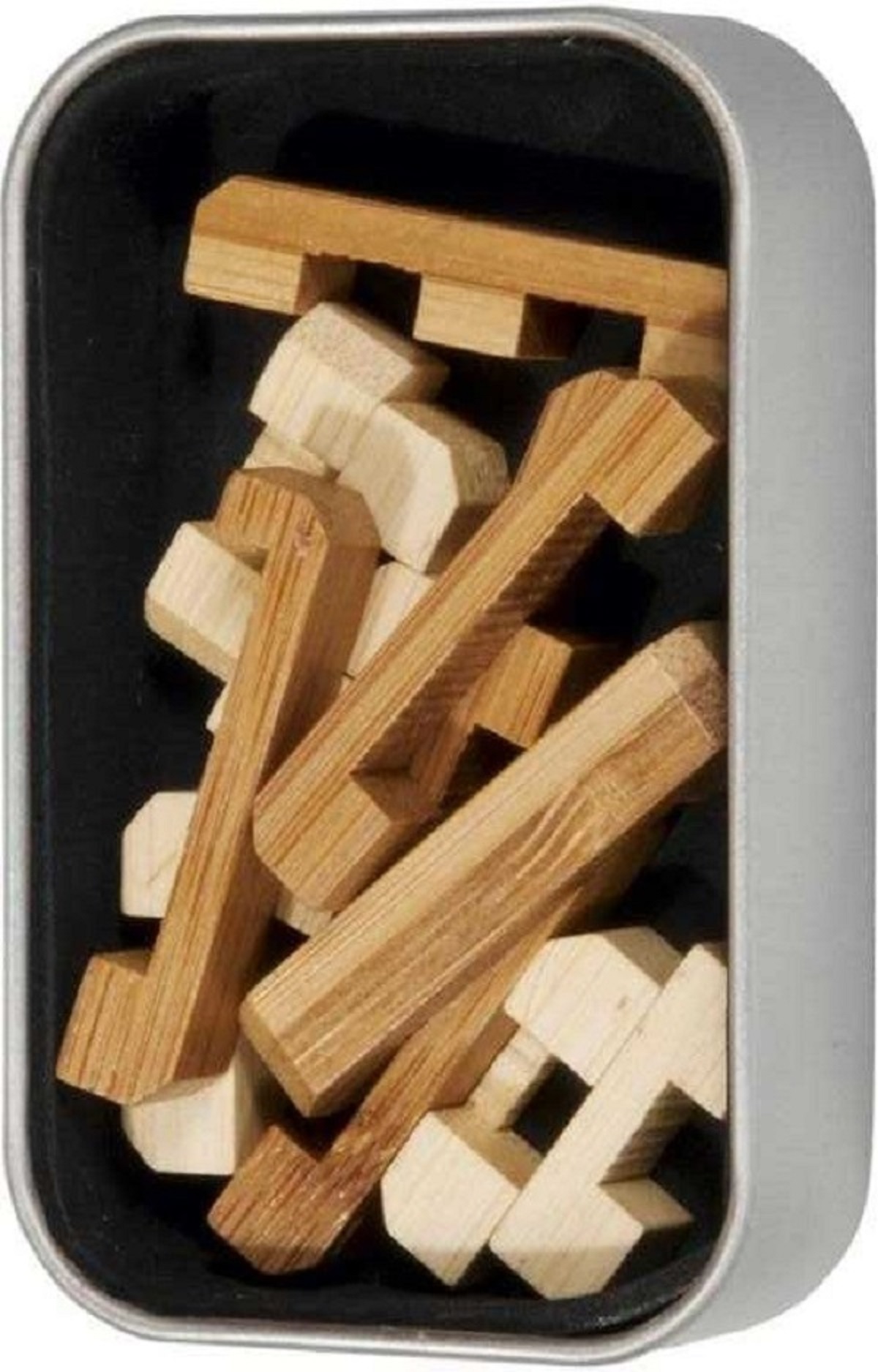 IQ-Test. Joc logic din lemn puzzle 3D in cutie metalica: 4