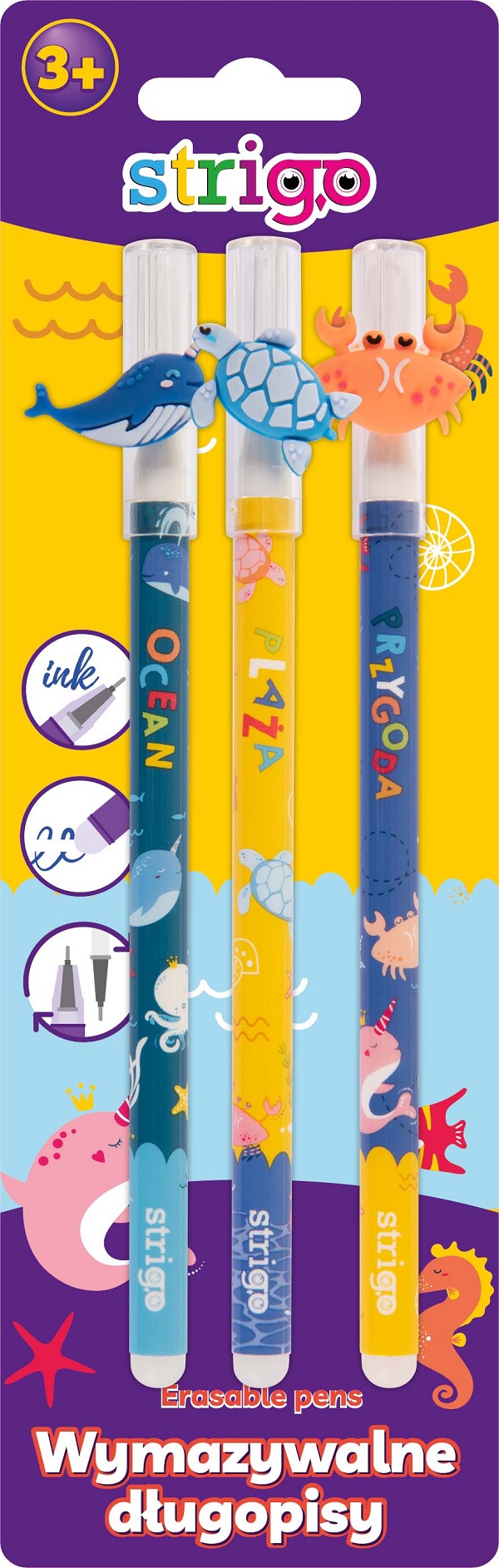 Set 3 pixuri cerneala termosensibila: Crab, balena, testoasa. Seria Animale marine