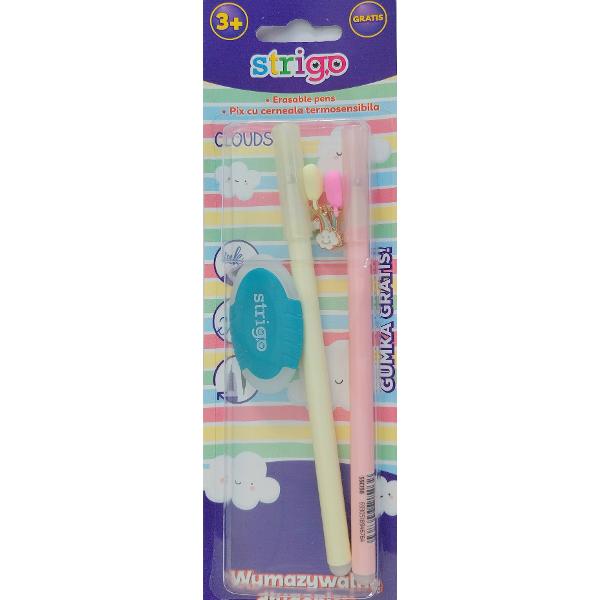 Set 2 pixuri cerneala termosensibila + guma de sters magica: Galben si roz. Inima