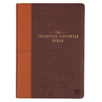 The Spiritual Growth Bible, Study Bible, NLT - New Living Translation Holy Bible, Faux Leather, Chocolate Brown/Ginger - Christian Art Gifts
