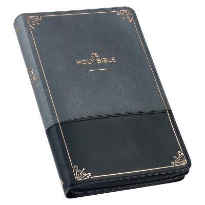 KJV Deluxe Gift Bible Two-Tone Black/Gray with Zipper Faux Leather - 