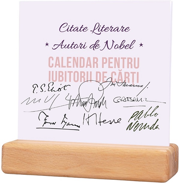 Calendar permanent de birou cu suport de lemn: Autori de Nobel