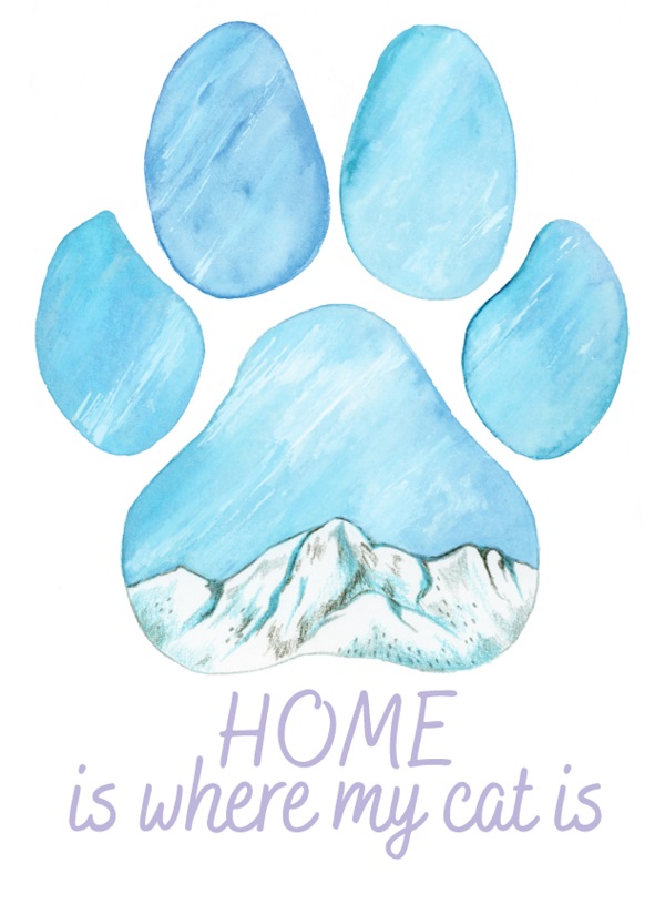 Felicitare munte: Seria Paw Print. Home is where my cat is