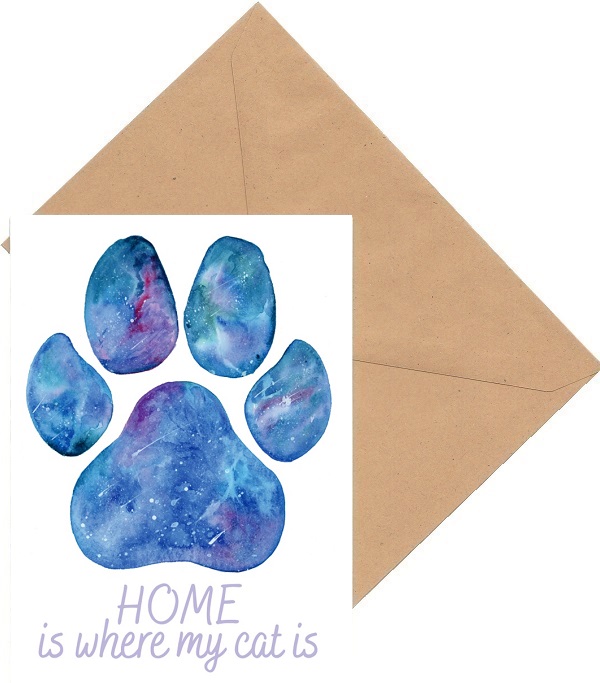Felicitare galaxie: Seria Paw Print. Home is where my cat is