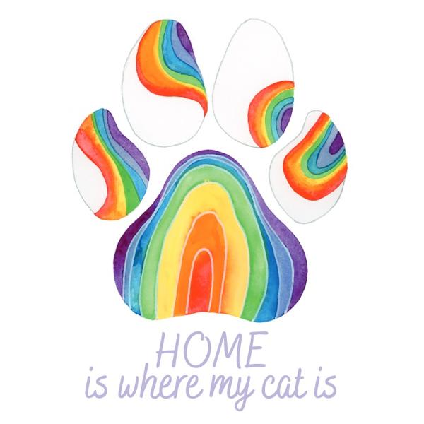 Felicitare curcubeu: Seria Paw Print. Home is where my cat is