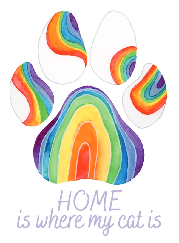 Imaginea produsului 'Felicitare curcubeu: Seria Paw Print. Home is where my cat is'