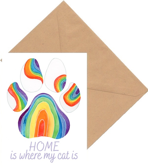 Imaginea produsului 'Felicitare curcubeu: Seria Paw Print. Home is where my cat is'