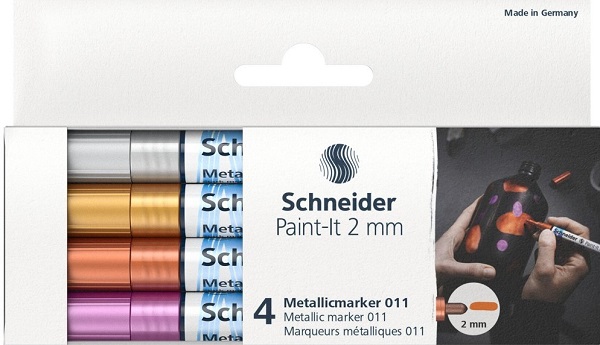 Set 4 markere metalic Paint-it 2 mm: Argintiu, auriu, cupru, violet