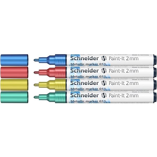 Set 4 markere metalic Paint-it 2 mm: Albastru, rosu, galben, verde
