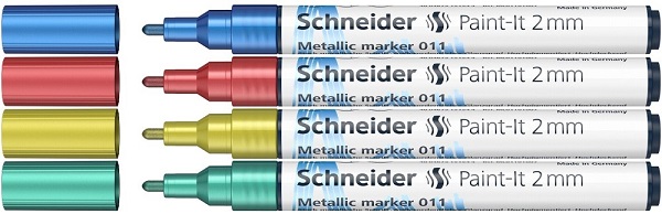 Set 4 markere metalic Paint-it 2 mm: Albastru, rosu, galben, verde