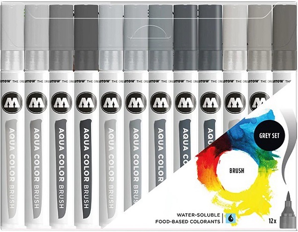 Set Brush Pen. Aqua Color Grey