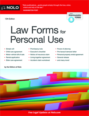 Law Forms for Personal Use - The Editors Of Nolo Nolo The Editors